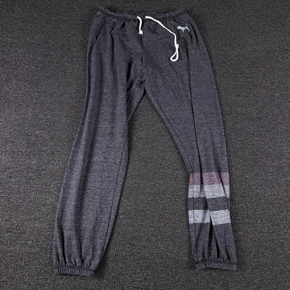 PINK Jogger Womens S 365912-6RD Charcoal Grey Striped Dog Logo EUC